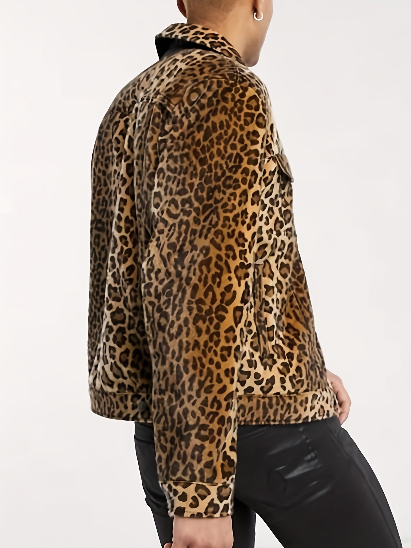 Men's Relaxed Denim Leopard Print Coat