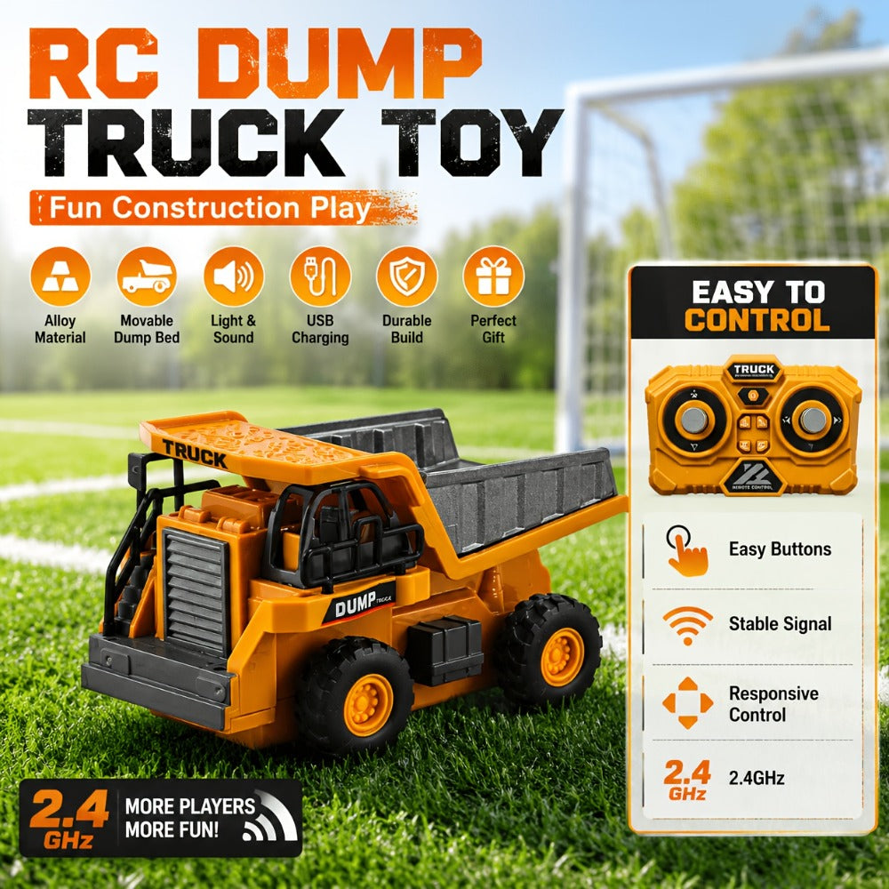 Remote Control Excavator Loader Dump Truck Toy for Kids 2.4GHz Alloy RC Construction Vehicle with Light & Sound, USB Rechargeable, Boys Gift for Halloween Thanksgiving Christmas Birthday Ages 3+