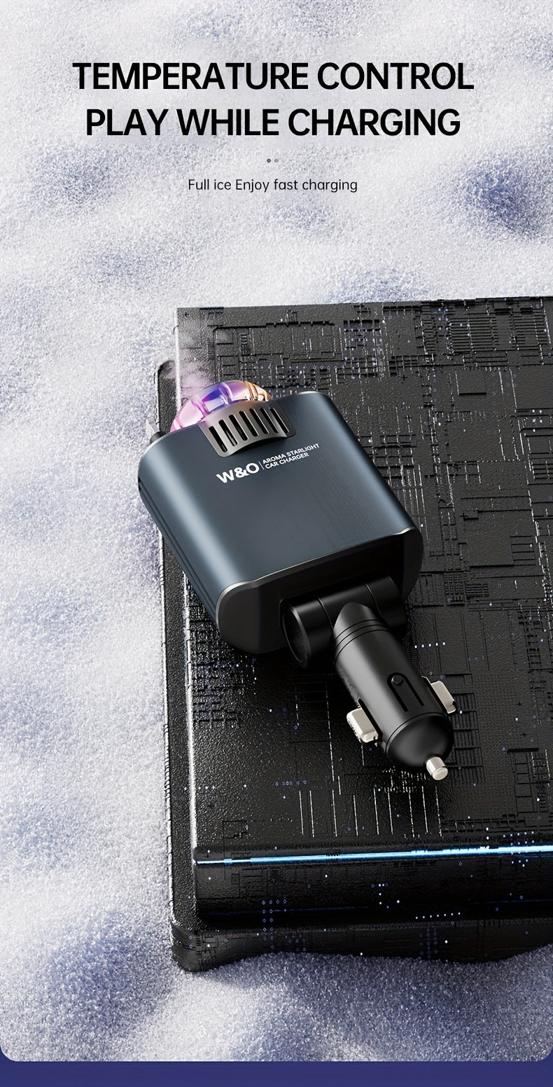 New AromaRelax Car Charger,Perfume(1pc/3pcs Sold),3-in-1 Retractable Car Charger with Starlight Projector, Fast Charging Car Phone Charger with 2.6ft Retractable Cable and USB-C Port, Car Charger Adapter, Compatible with Phone Etc.