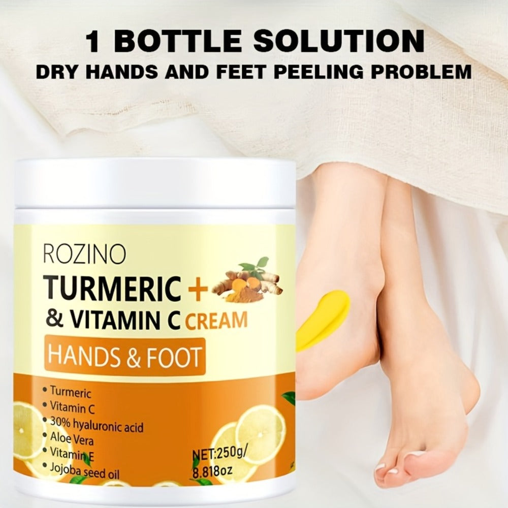 Turmeric Foot & Hand Cream 250g - Anti-Crack Deep Moisturizing Repair for Dry Cracked Heels, Elbows, Ankles & Knees, Intensive Hydrating Skin Care with Turmeric Extract