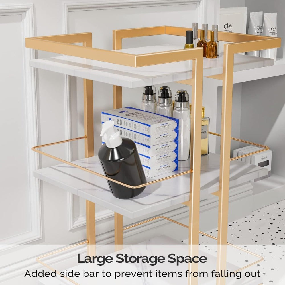 3-Shelf Rolling Salon Cart with Lockable Wheels 130lbs per Shelf – Heavy Duty Metal Frame Waterproof Utility Trolley for Esthetician, Spa, Tattoo, Massage & Manicure, Gold White Rose Gold Black