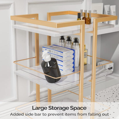 3-Shelf Rolling Salon Cart with Lockable Wheels 130lbs per Shelf – Heavy Duty Metal Frame Waterproof Utility Trolley for Esthetician, Spa, Tattoo, Massage & Manicure, Gold White Rose Gold Black