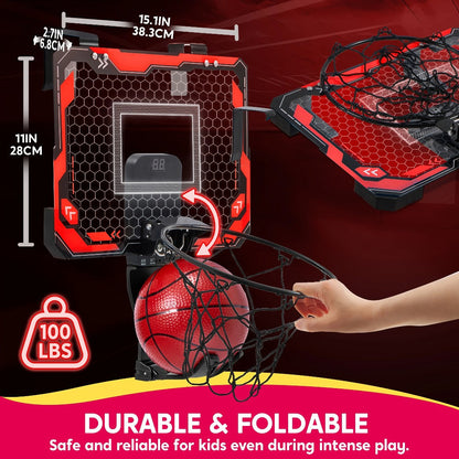 Indoor Basketball Hoop for Kids Over the Door – Light Up LED Scoreboard 4 Balls Air Pump 3 Game Modes 7 Light Shows, Active Sport Toy Gift for Boys Girls Ages 3 to 14 (Red)