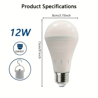 Rechargeable Emergency LED Bulb IP54 Waterproof 2000mAh 60W Equivalent 6000K with Hook – E27 E26 Universal Base Wireless Portable Auto-On for Home Office Camping Outdoor Power Outage, 4 8 10 12 Pack