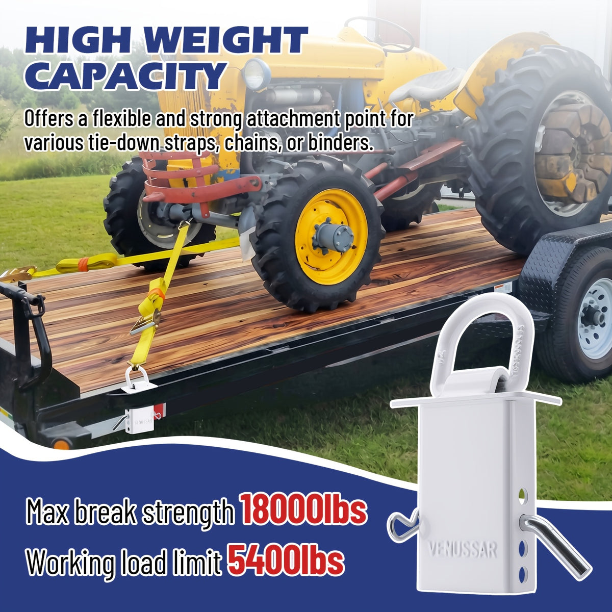 Upgraded 4pcs/2pcs Stake Pocket D Rings 18000 Lbs Heavy Duty Removable D-Ring Stake Pocket Tie Down for Utility Trailers And Flatbeds with Hitch Pin, Removable Tie Down Utility for Flatbed Cargo Trucks, White/ Black