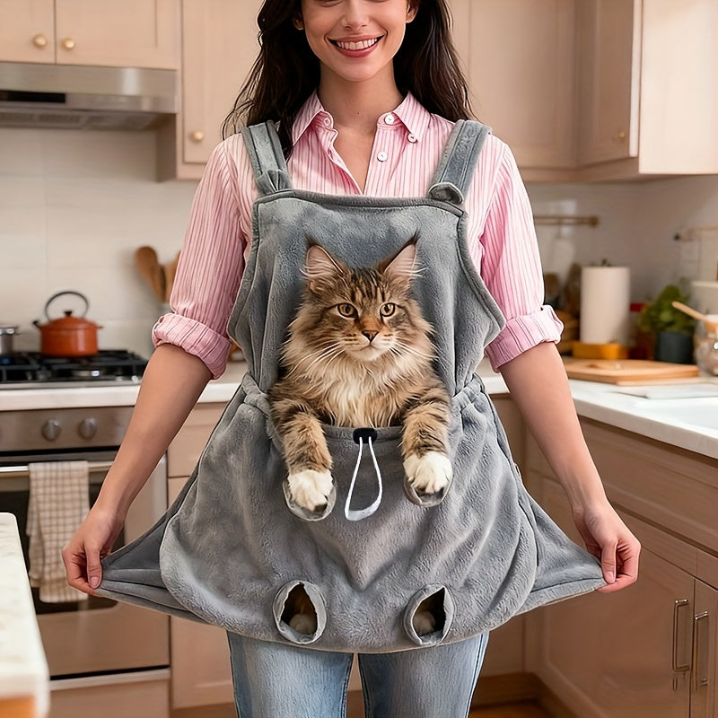 Cat Sling Carrier Wearable Apron - Soft Fleece Lined Hands-Free Cat Carrier with Paw Vents, Adjustable Drawstring Convertible Pet Bag for Vet Visits Nail Trimming and Outdoor Adventures, Gray