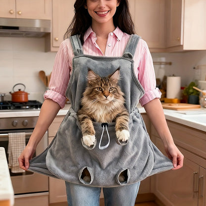 Cat Sling Carrier Wearable Apron - Soft Fleece Lined Hands-Free Cat Carrier with Paw Vents, Adjustable Drawstring Convertible Pet Bag for Vet Visits Nail Trimming and Outdoor Adventures, Gray
