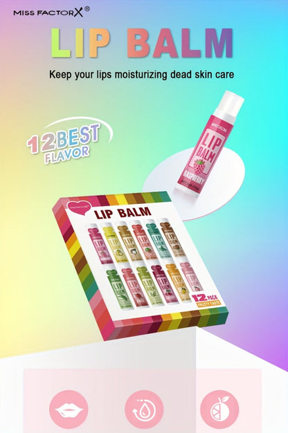 Lip Butter Set 12 Pieces Fruity Scent - Hypoallergenic Glycerin Formula, Glossy Hydrating Lip Balm for All Skin Types, Unisex Daily Lip Care, Valentine Gift for Women