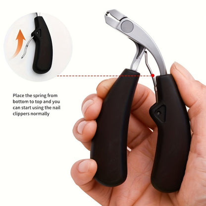Heavy Duty Nail Clippers for Thick Toenails Seniors — Stainless Steel Concave Blade Large Opening Long Angled Handle, No-Splash Elderly Friendly Precision Toenail Trimmer with Nail File 2pcs