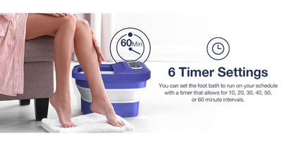 Foot Spa Massager Collapsible with Heater & Temperature Control – Foot Bath with Bubbles, 6 Massage Rollers, Vibration, Red Light Therapy & Auto Massage for Home Foot Care, Black Blue