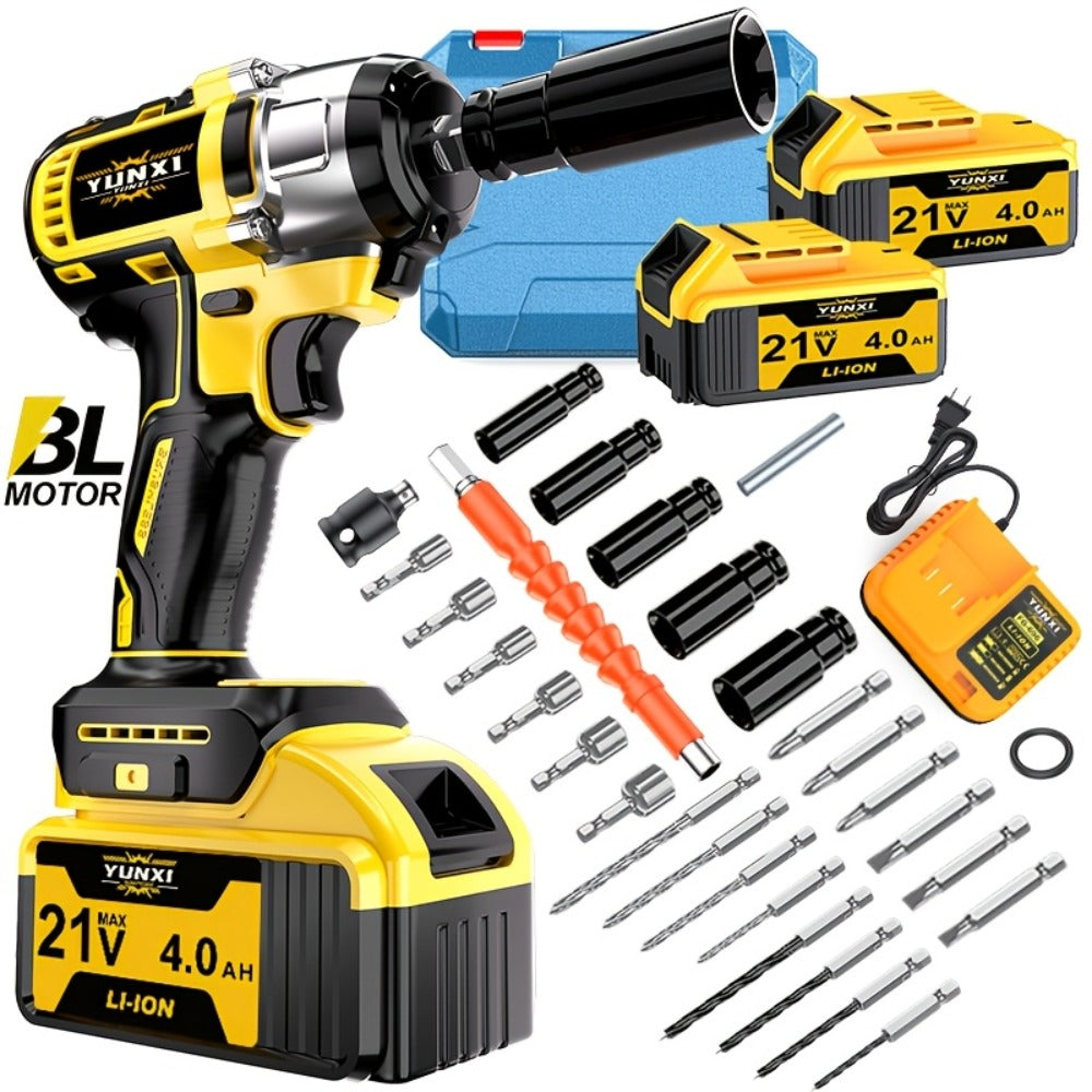 21V Cordless Impact Wrench Kit High Torque Brushless with 4000mAh Rechargeable Battery – Wireless Power Wrench Driver for Car Motorcycle Repair, DIY Home Projects, Gift for Mechanics & Men