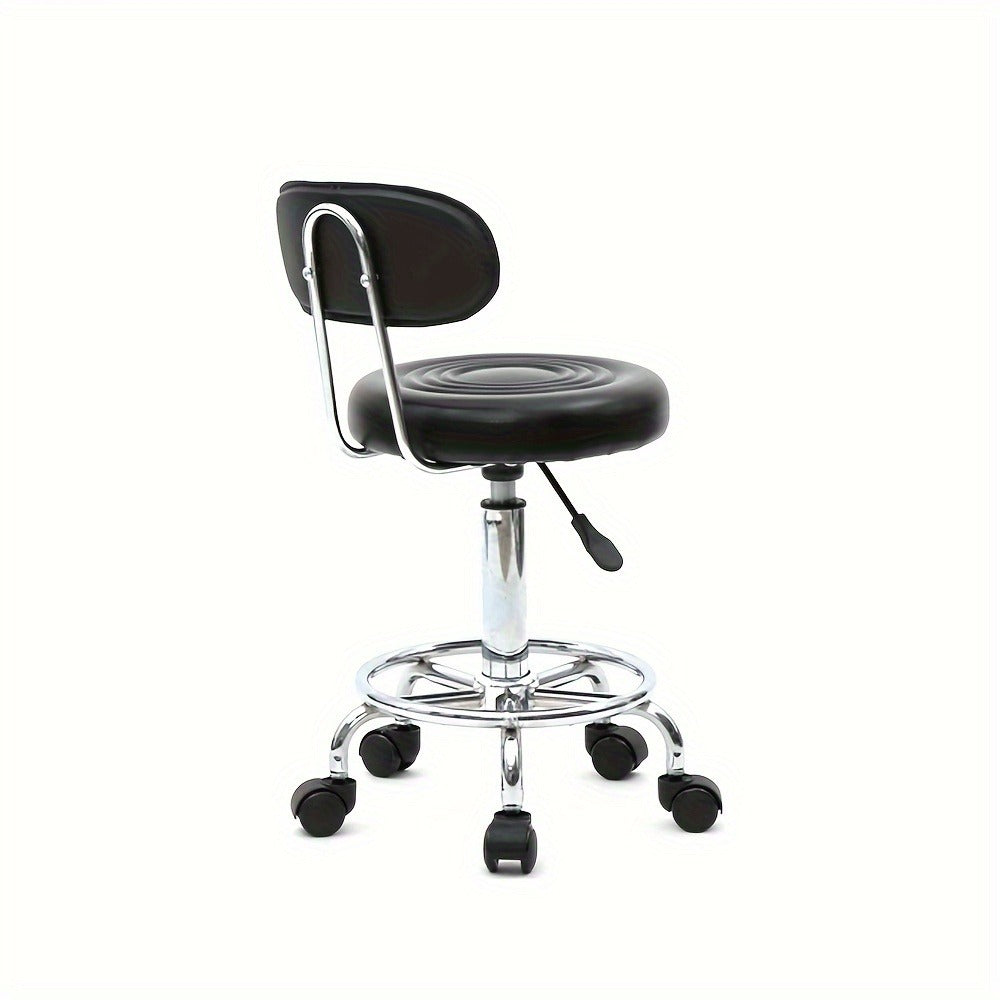 Cushioned Salon Stool with Backrest & Adjustable Height 18.9"-22.8" - Round 360° Swivel Chair for Hair Salon Spa Barbershop Office Home, Chrome Base, Black