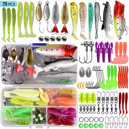 Fishing Lures Kit 78/106/188/361pcs Complete Freshwater Tackle Set with Spoon Lures Soft Plastic Worms Crankbaits Jig Hooks Tackle Box for Bass Trout Salmon Beginners and Experienced Anglers