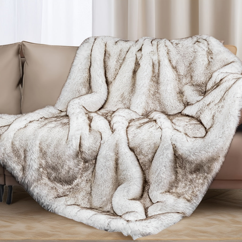 Faux Fur Throw Blanket 1060GSM Luxury - Super Soft Reversible Plush Mink Blanket for Bed Couch Sofa, Oversized Heavy Weight Cozy Blanket, Leopard Animal Print & Solid Colors, Throw & Twin Size