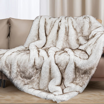 Faux Fur Throw Blanket 1060GSM Luxury - Super Soft Reversible Plush Mink Blanket for Bed Couch Sofa, Oversized Heavy Weight Cozy Blanket, Leopard Animal Print & Solid Colors, Throw & Twin Size