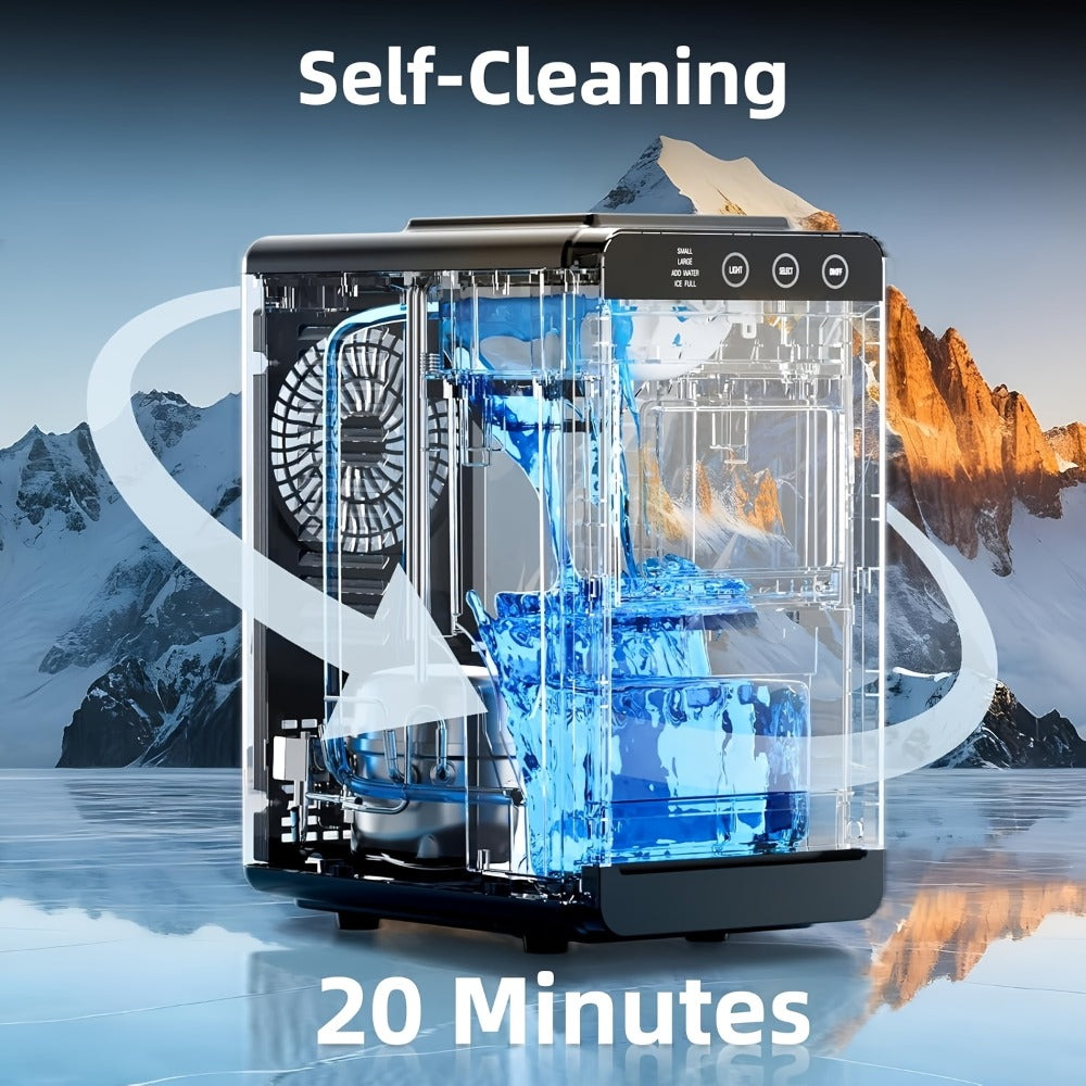 Countertop Ice Maker – 26 Lbs in 24 Hours, Selectable Ice Size, Internal Lighting, Self-Cleaning Portable Ice Machine with Basket & Scoop, Compact Design for Home, Kitchen & Office Use