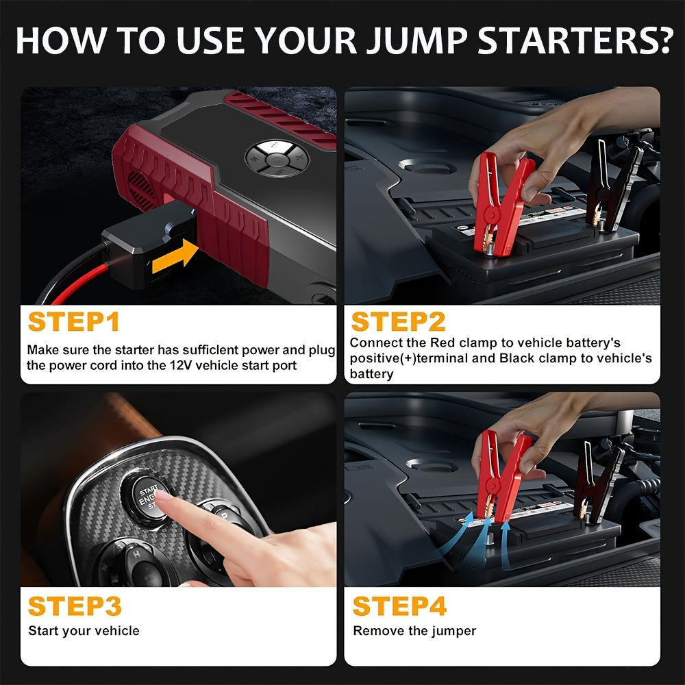 9-in-1Car Jump Starter 6500A 12V Portable Battery Booster with Air Compressor 160PSI, Emergency Power Bank for Car, LED Light Roadside Jump Starter Kit/4000A Portable Wireless Car Jump Starter