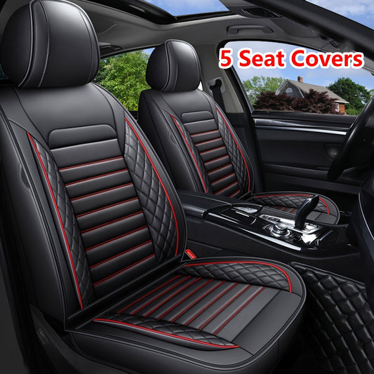 5 Seat Premium Faux Leather Car Seat Cover Full Set Universal Waterproof Front Rear Cushion Protector Interior Decor 4 Season Use for Most Sedan Pickup Trucks Hatchbacks Suv Crossovers