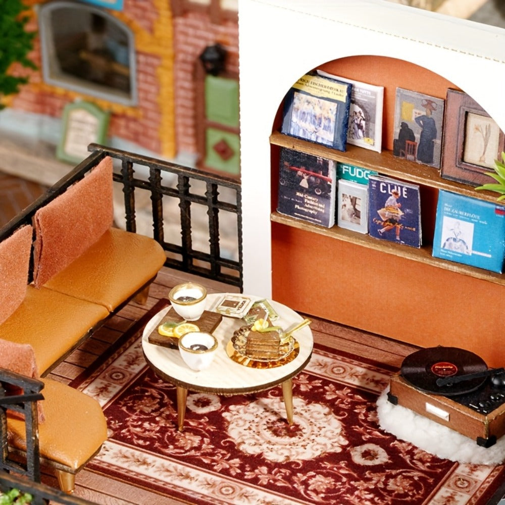 3D Wooden Miniature House Puzzle Model Kit Jungle Momo Tea – Handmade Retro DIY Craft No Glue No Battery Scene Building for Adults Teens Birthday Christmas Valentine Gift for Her