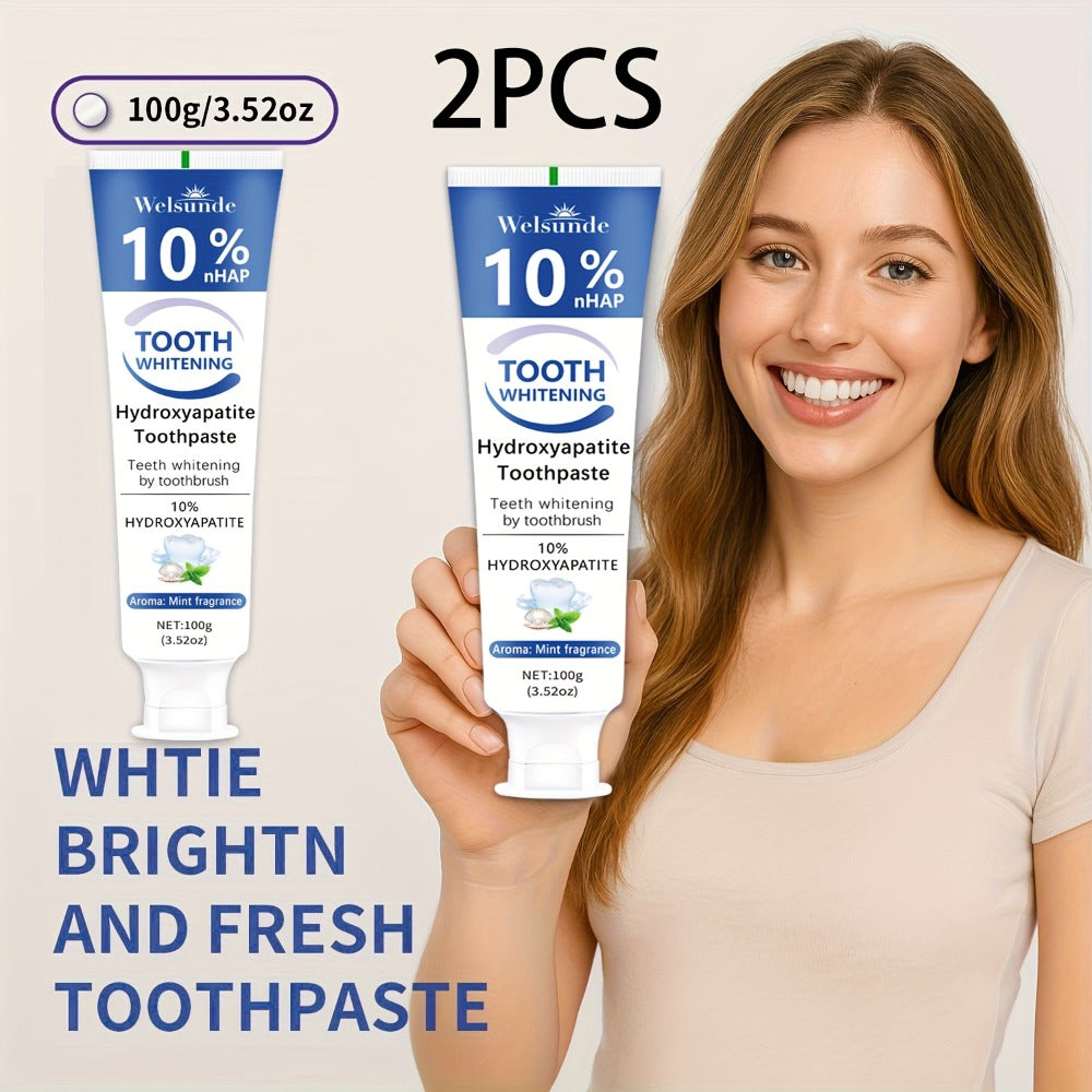 Nano Hydroxyapatite Toothpaste 2-Pack 10% HAp European Formula — Remineralizes Enamel, Deep Cleans & Whitens, Fluoride-Free, Gentle on Gums, Minty Fresh Breath, 100g/3.52oz Each