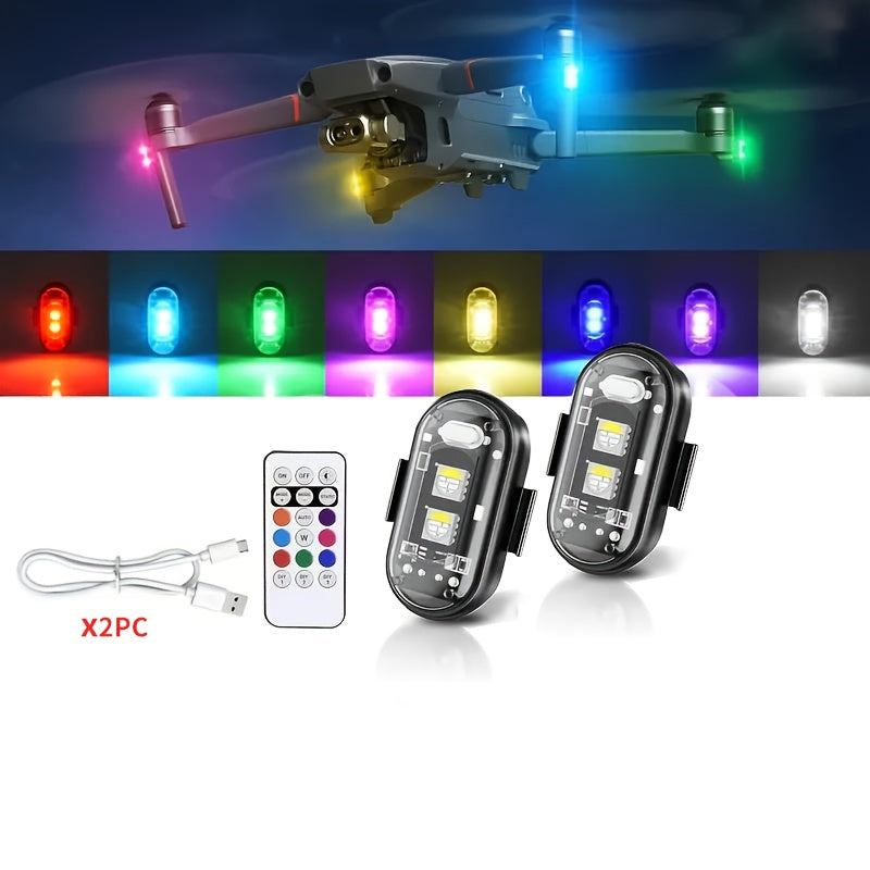 2/4/6/8 LED Lights with Remote Control, 8-color USB Charging High Brightness LED Lights, Mini Bike Lights, Ideal Gift for Car, Drone, Motorcycle, And Bicycle Drivers