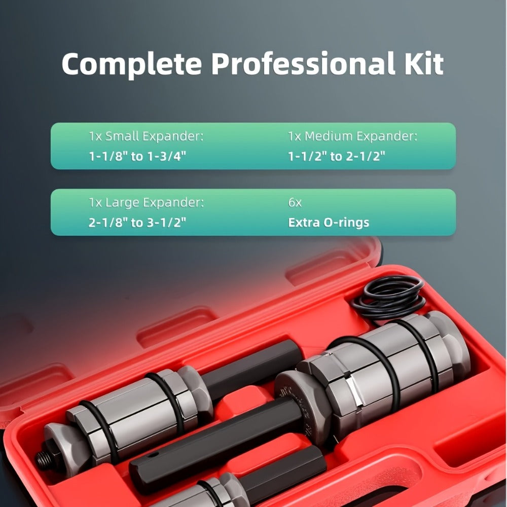 Pipe Expander Spreader Tool Set 3-Piece with 12 O-Rings – 1-1/8" to 3-1/2" Exhaust Muffler Silencer Repair Drop Forged Heat-Treated Steel for Car & Truck