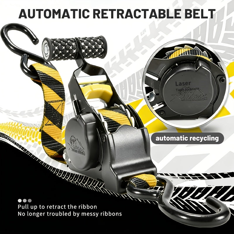 1pc/ 3pcs Auto-Retracting Ratchet Tie-Down Straps- 1499.14LB Heavy-Duty Retractable Cargo Straps with Self-Locking Function (1 Inch X 10.8 Feet)- Ideal for Transporting Trucks, Trailers, RVs, Boats, And Motorcycles