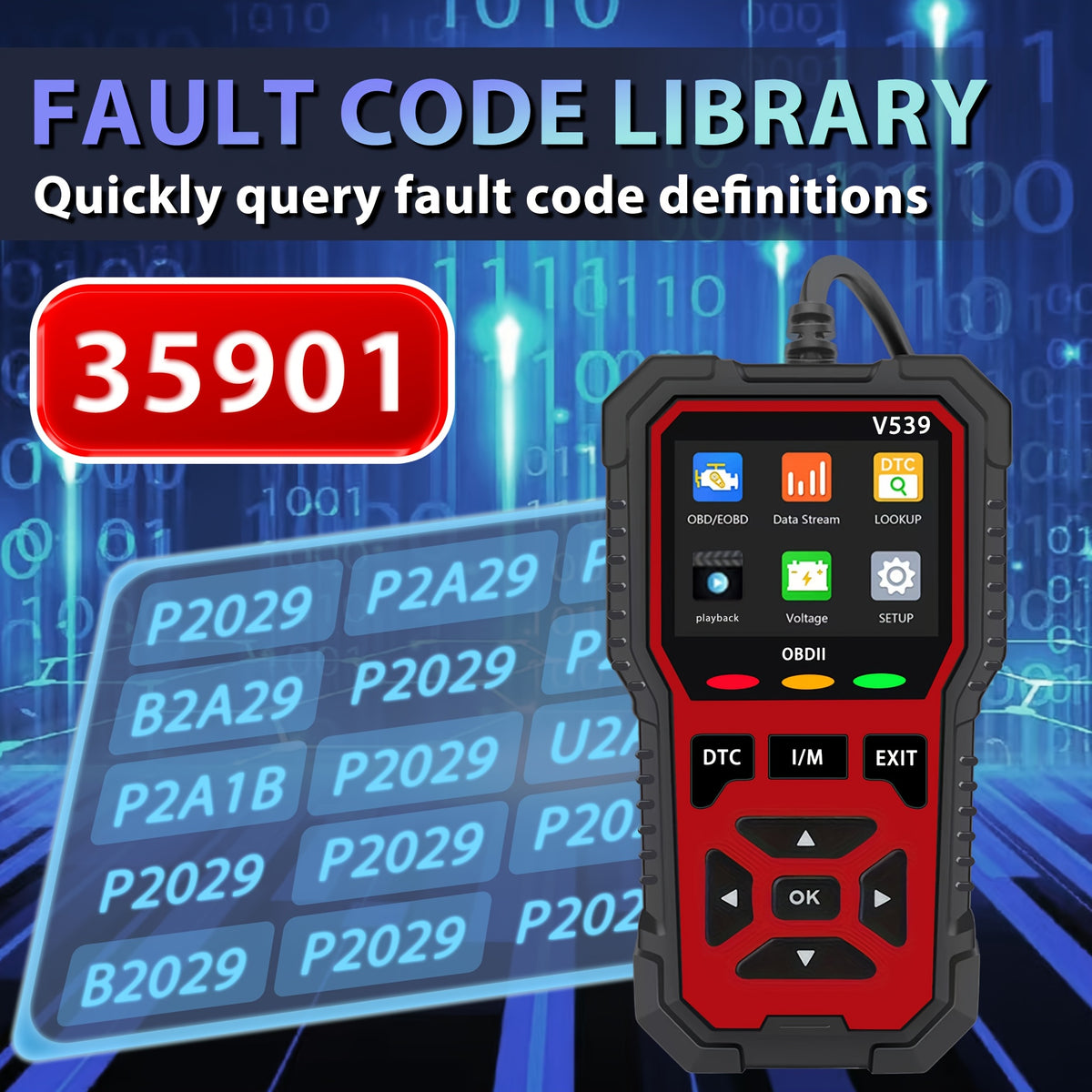 2026 Enhanced V539 OBD2 Diagnostic with Full Engine Code Reading And 6 Reset Modes for All OBD2/EOBD Vehicles from 1996 Onwards, Capable of Battery Voltage Testing And Reading/Clearing Codes Without a Battery, Without Battery