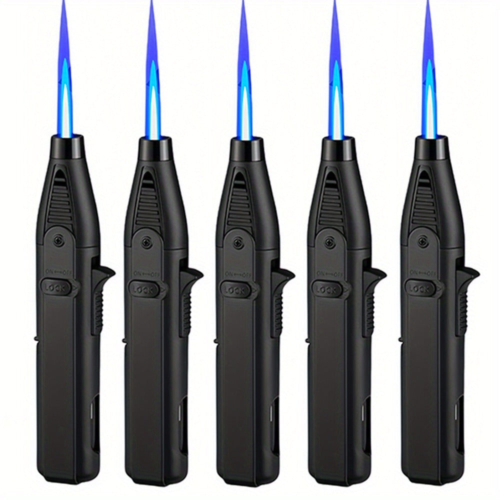 Windproof Torch Lighter 5 Pack Outdoor Butane Gas Lighter Set 1300 1800 Degree Blue Flame Safety Lock Gift Box Camping BBQ Candle Fireplace Butane Not Included