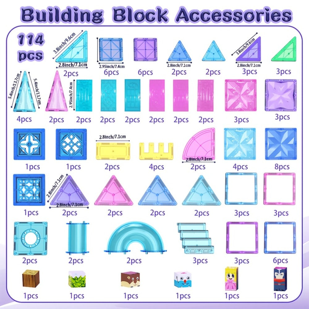 Magnetic Tiles Diamond Princess Ice Castle Theme 114 Pieces – STEM Building Set for Girls, Sparkling Magnetic Sheets for Creative Castle Play, Birthday Gift for Girls Ages 4 5 6 7