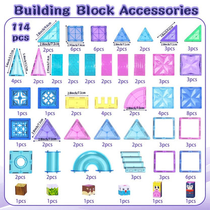 Magnetic Tiles Diamond Princess Ice Castle Theme 114 Pieces – STEM Building Set for Girls, Sparkling Magnetic Sheets for Creative Castle Play, Birthday Gift for Girls Ages 4 5 6 7