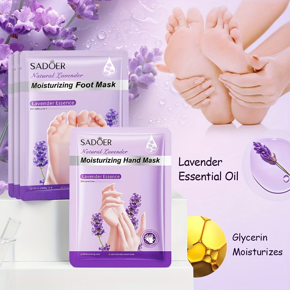 Hand and Foot Mask Set 12pcs Lavender Moisturizing — Deep Hydrating Gloves & Socks for Dry Cracked Skin, Non-Greasy Moisture Essence Treatment, Perfect Spa Gift for Women & Mom