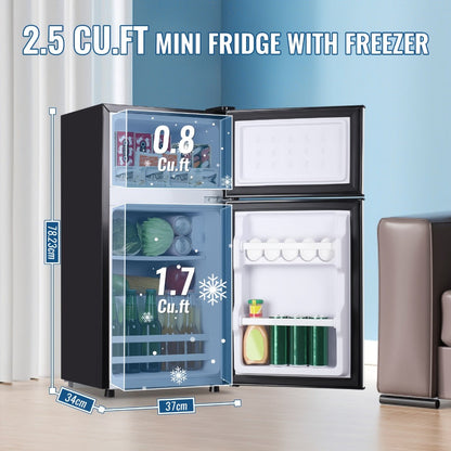 Small Fridge with Freezer, 2-Door Compact Refrigerator with 7-Level Adjustable Thermostat, Removable Shelves & Basket – 2.5 or 3.5 Cu Ft Silver Mini Fridge for Dorm, Office, RV and Bedroom
