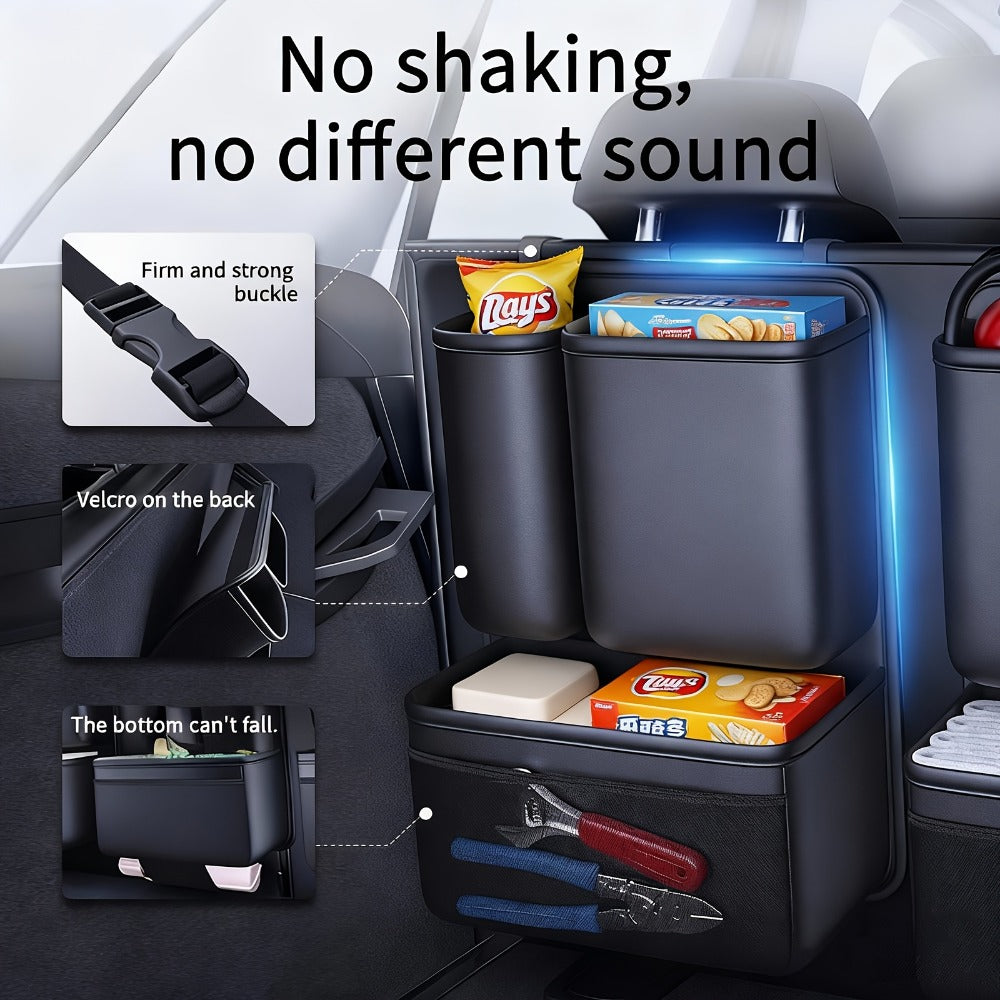 PU Leather Car Trunk Organizer – Multi-Pocket Storage Bag with Adjustable Straps & Bottle Slots – Collapsible SUV Cargo Organizer for Travel & Auto Organization