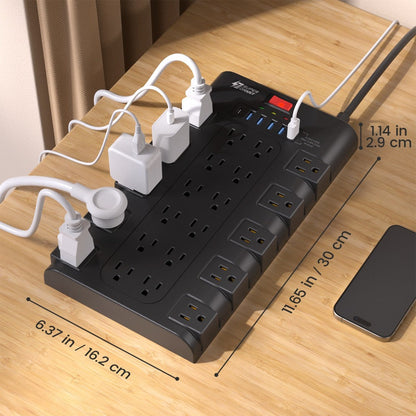 Power Strip Surge Protector 28-in-1 with 22 Widely Spaced Outlets 5 USB-A 2 USB-C Ports 2100 Joules Flat Plug Wall Mountable 6.48FT 14AWG Heavy Duty Extension Cord for Home Office