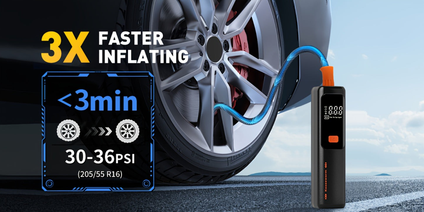 Cordless Tire Inflator Portable Air Compressor – USB-C Rechargeable, Digital Gauge, 3X Fast Inflation for Car Tires, Bikes, Motorcycles & Sports Balls