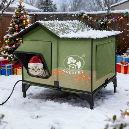 Elevated Cat House & Dog Bed with Detachable Heating Pad - Raised Outdoor Indoor Pet Bed for Cats Small Dogs, Durable Weatherproof Pet House with Removable Warm Pad, Multiple Sizes Available