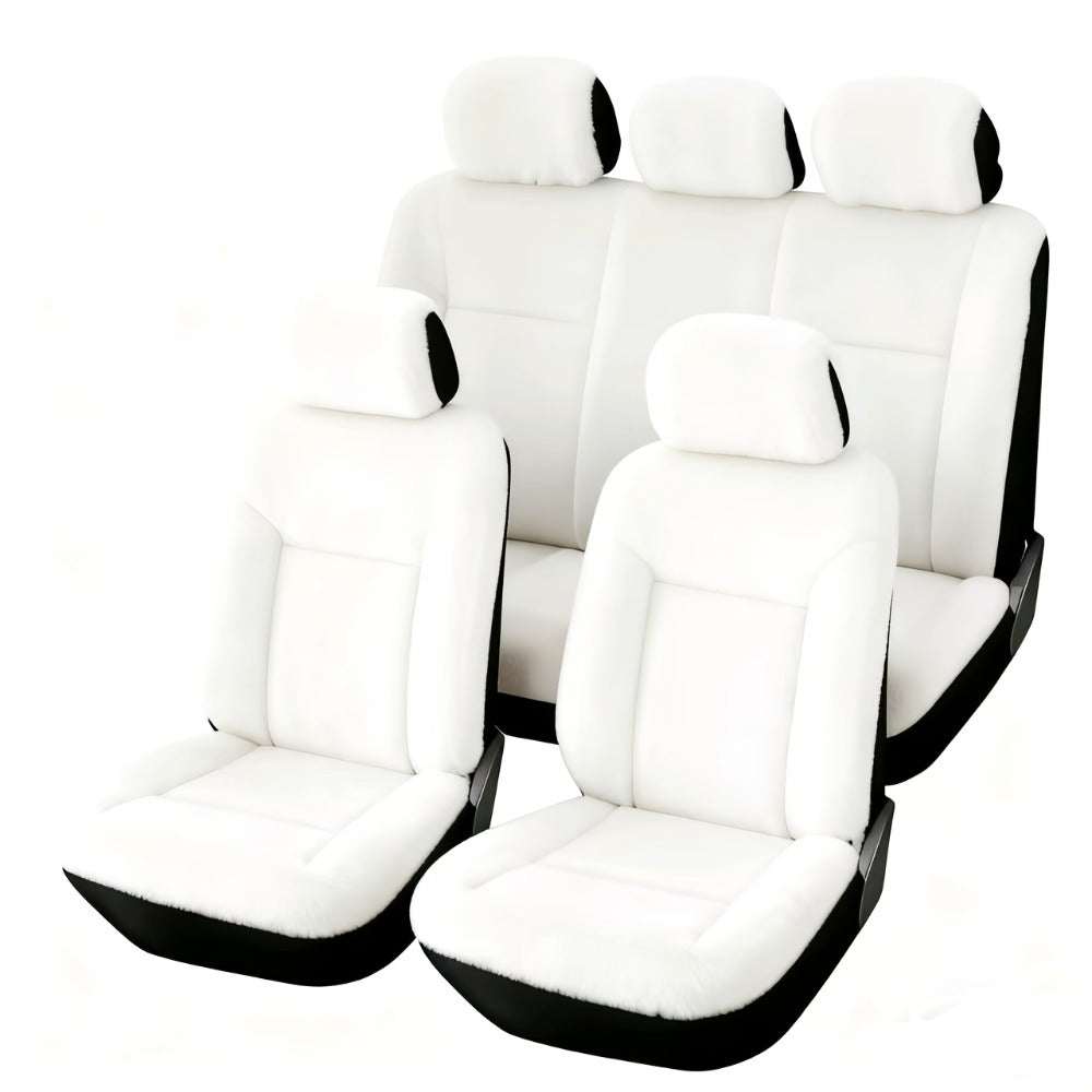 Car Seat Covers 5-Seat Set Luxury Plush Full-Wrap Universal Fit – Non-Slip Warm Winter Soft Fabric Seamless Coverage for Front & Rear Seats – All Car Models (Blue / Pink / Black / Red / White / Beige / Grey)