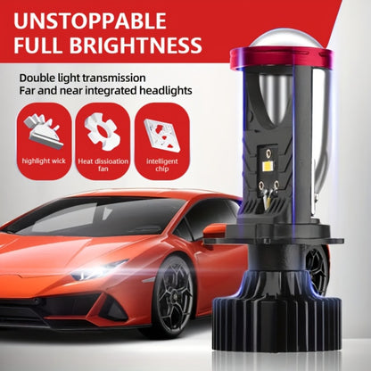H4 LED Headlight Bulbs 2pcs 60000 Lumens 420W 3570 CSP Chip Projection Lens 6000K White High Low Beam 12-24V Ultra Bright Upgrade for Motor Vehicles Left-Hand Drive
