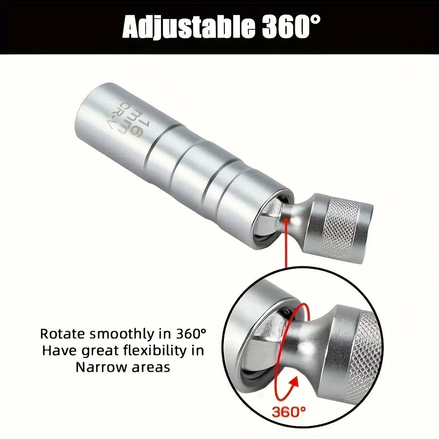 1/ 2Inch Magnetic Universal Spark Plug Socket Tool Set, Including 0.55Inch And 0.63Inch Alloy Steel Ratchet Wrenches with 3/ 8Inch Drive, Universal Spark Plug Removal Kit, Vehicle Maintenance Kit, Car Repair Tools, Durable Ratchet Wrenches