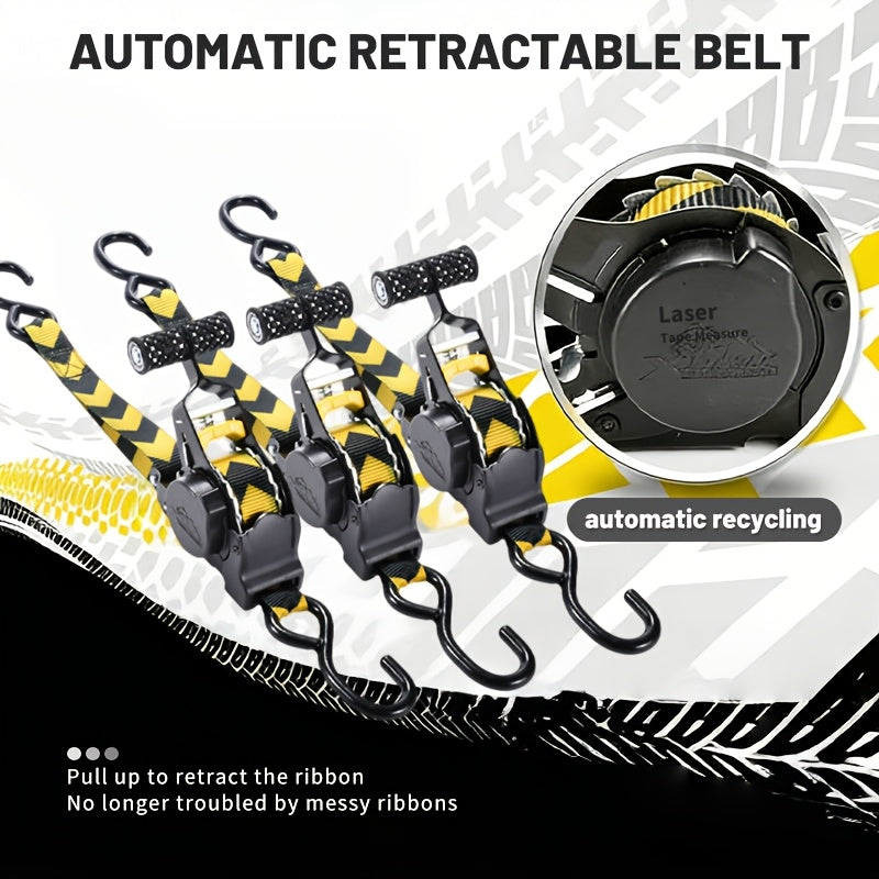 1pc/ 3pcs Auto-Retracting Ratchet Tie-Down Straps- 1499.14LB Heavy-Duty Retractable Cargo Straps with Self-Locking Function (1 Inch X 10.8 Feet)- Ideal for Transporting Trucks, Trailers, RVs, Boats, And Motorcycles