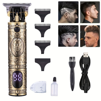 Retro T-Blade Wireless Hair Clipper for Men — Vintage Design Electric Trimmer Set with LED Display USB Charging Multiple Accessories, T9 T10 Models Bronze Gold Black, Grooming Gift for Him