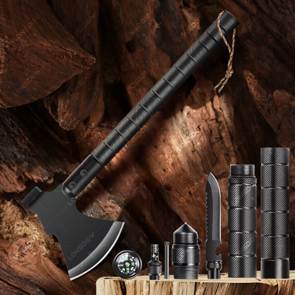 Multi-Tool Survival Hatchet with Hammer, Flint Fire Starter & Protective Sheath – Durable All-Purpose Axe for Camping, Hiking, Fishing, Gardening, Home Improvement & Vehicle Emergency Preparedness