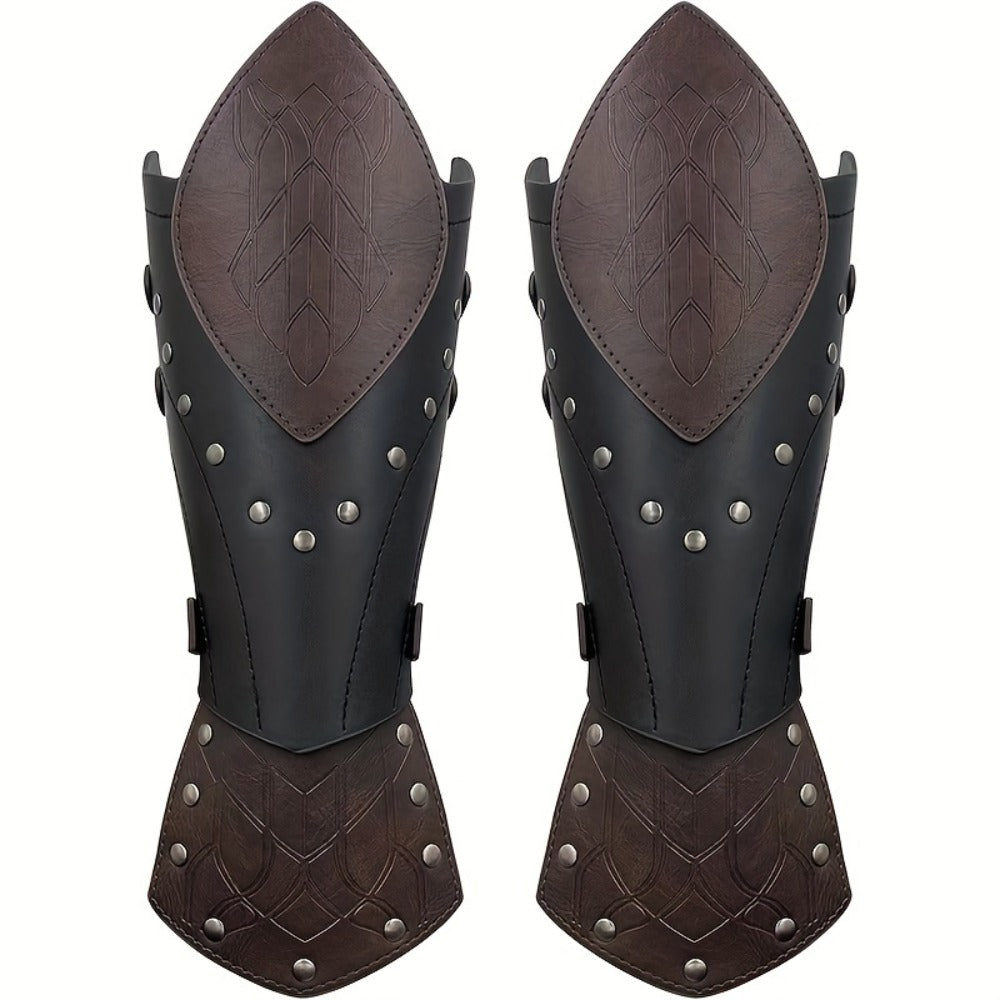 Elf Arm Guards 2pcs Medieval Embossed Faux Leather Fantasy Buckle Armor – Halloween Knight Gloves LARP Cosplay Renaissance Faire Role Play Costume Prop, Black