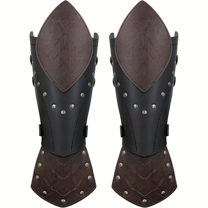 Elf Arm Guards 2pcs Medieval Embossed Faux Leather Fantasy Buckle Armor – Halloween Knight Gloves LARP Cosplay Renaissance Faire Role Play Costume Prop, Black