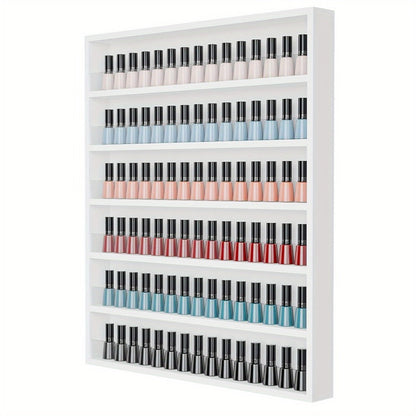 Wall Mount Nail Polish Rack 6 Tier Holds 120 Bottles with Acrylic Baffles — Large Nail Varnish Display Shelf Organizer for Salon Home White Black
