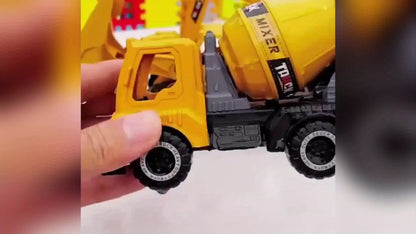 Construction Vehicle Toy Set for Kids – 4PCS Large Shatterproof Excavator, Mixer, Dump Truck & Bulldozer Engineering Cars, Push & Pull-Back Toy Trucks for Toddlers Ages 2+, Birthday Gift for Boys