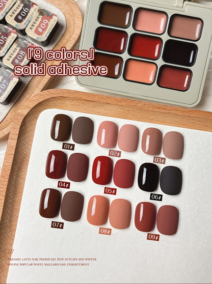 Gel Nail Polish Set 9 Colors Autumn Harvest High Saturation Soak-Off LED — Alcohol-Free Long-Lasting Solid Gel Polish Kit with Light Therapy Pen for Salon & Home Manicure