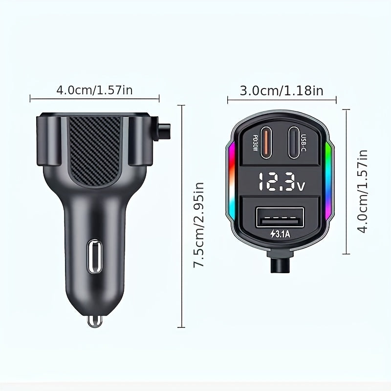 30W 3-Port USB-C Car Charger with PD & QC3.0 Fast Charging, 12V/24V Car Plug Adapter, 12V-24V Vehicle Power Charger, Digital Display & Over-Voltage/Over-Current/Over-Temperature Protection, Car Plug Plug for Cars, Trucks, SUVs, RVs, Boats