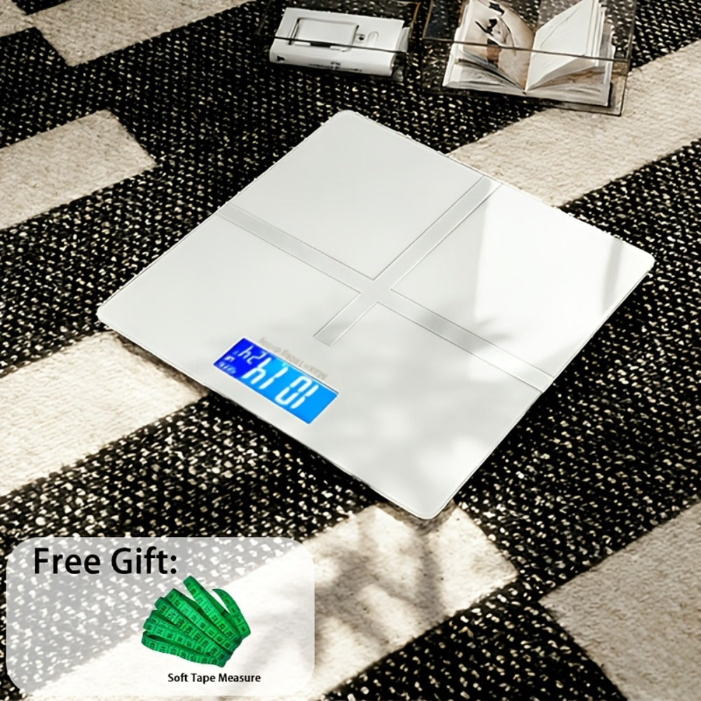 Digital Bathroom Scale High Precision – 396 lb Capacity Electronic Weight Scale with LCD Display, Available with Tape Measure & Storage Rack, Compact Body Weight Scale for Home Bathroom & Fitness